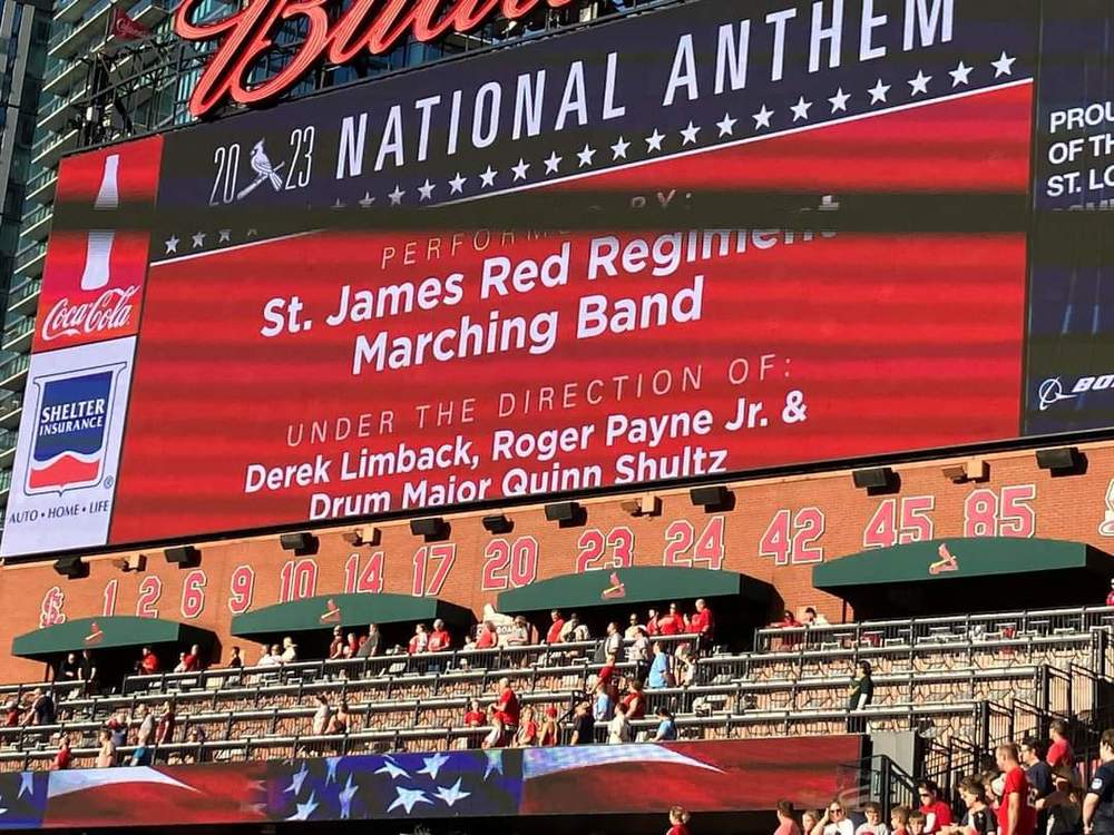 Red Regiment Band on the jumbotron at a recent St. Louis Cardinals game! 
